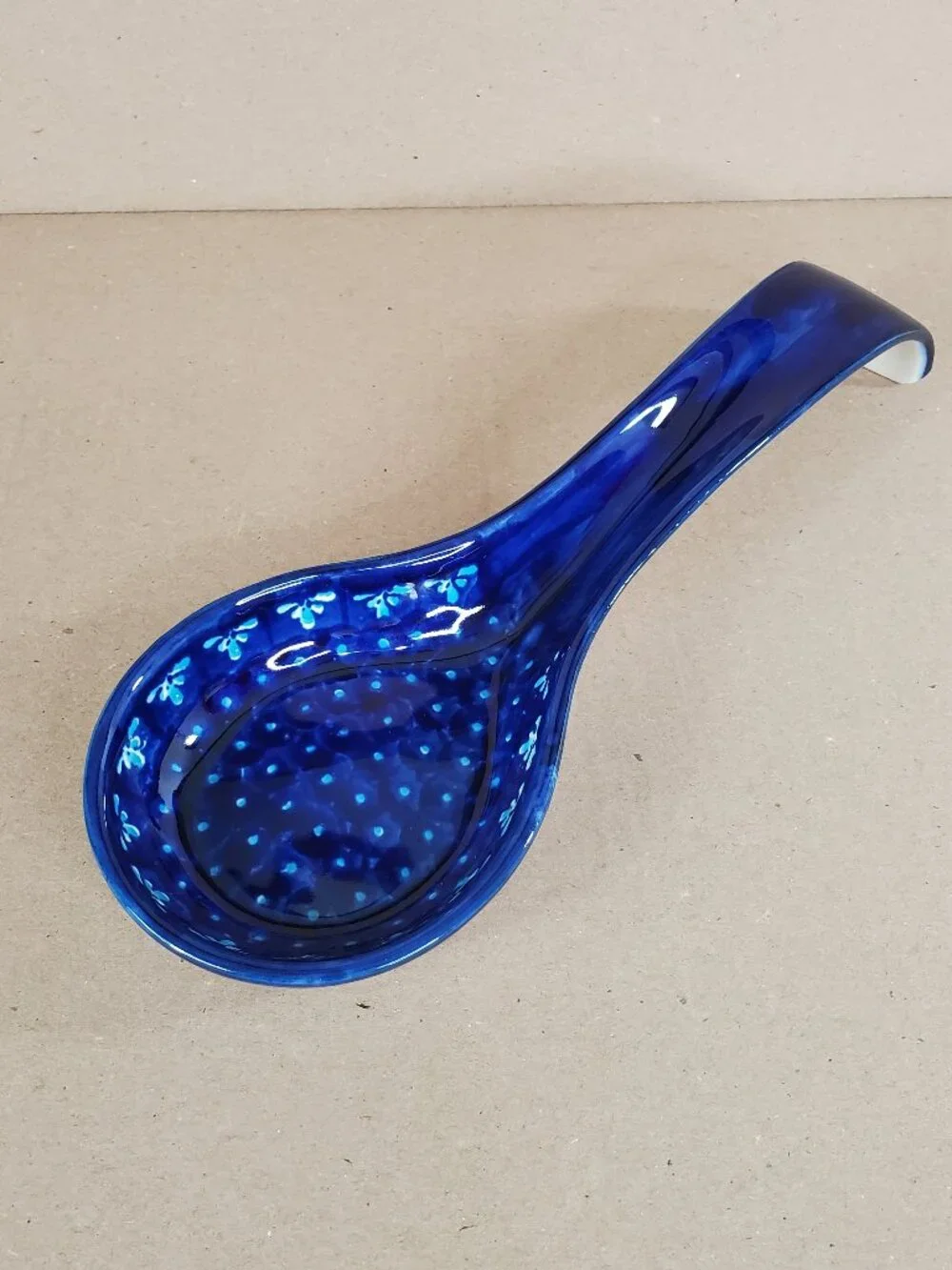 Vintage Boleslawiec Polish Pottery Spoon Ladle Rest Cobalt Blue Floral